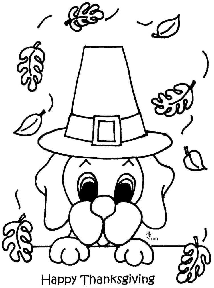 Happy thanksgiving with puppy coloring page