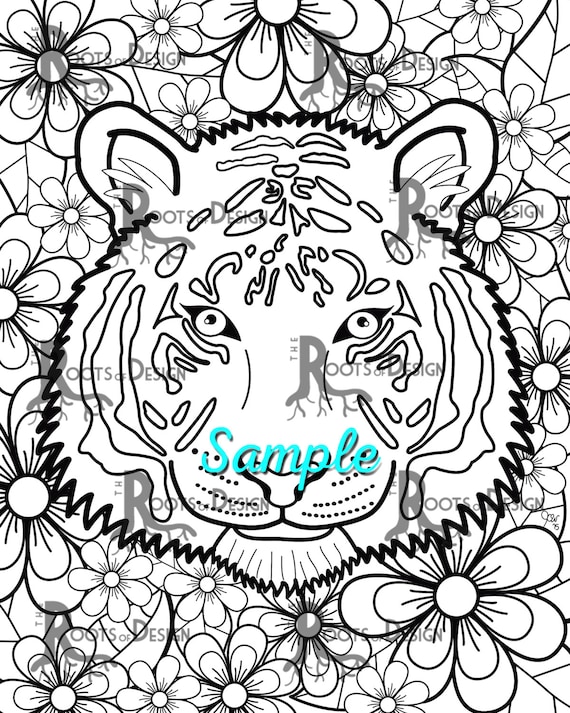 Instant download coloring page stunning tiger coloring print doodle art printable kawaii style