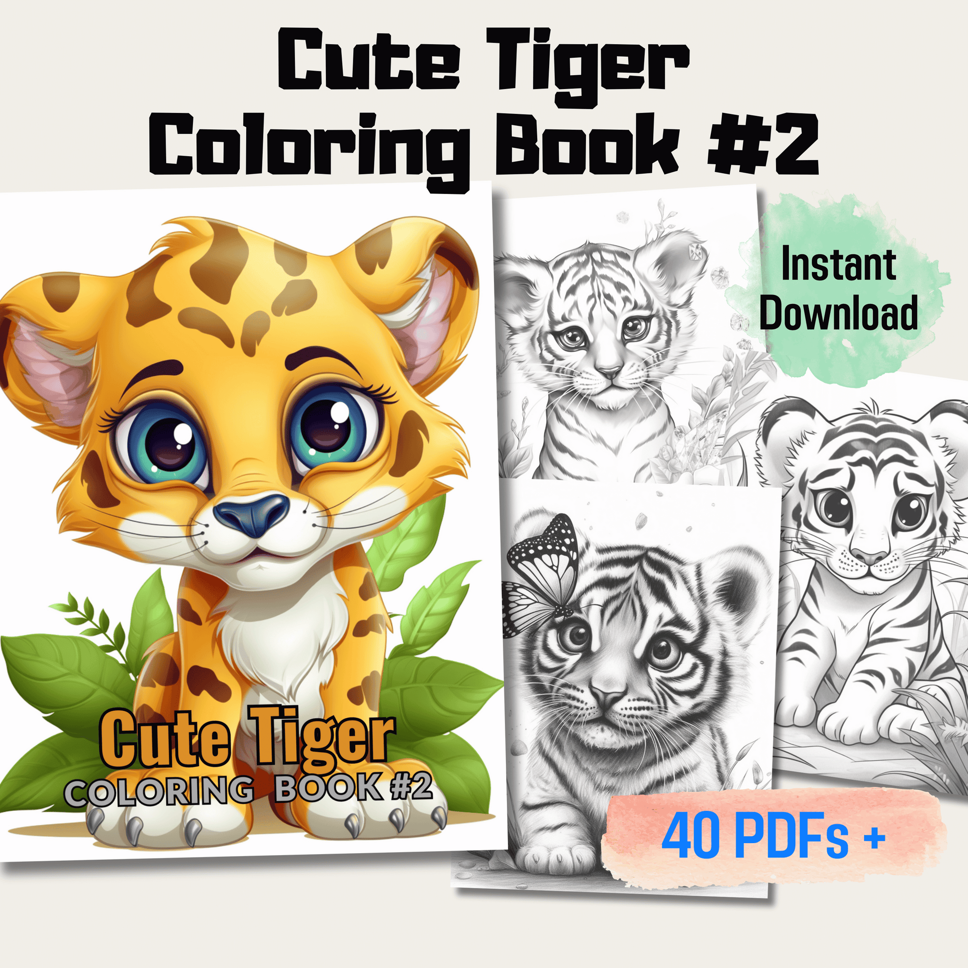 Pages cute baby tiger coloring book for all age instant download â funny print for you