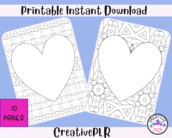 Heart frame coloring pages printable coloring pages instant download