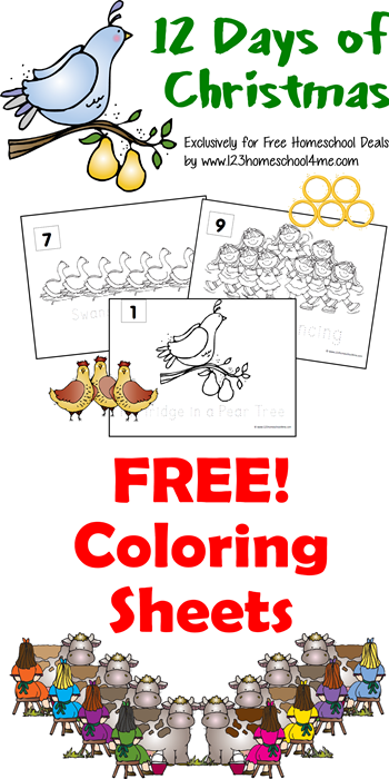 Free coloring sheets days of christmas instant download