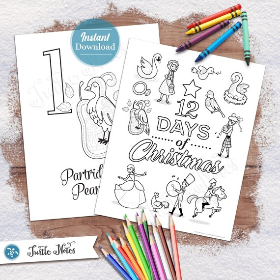 Classic twelve days of christmas printable coloring pages coloring pages digital printables