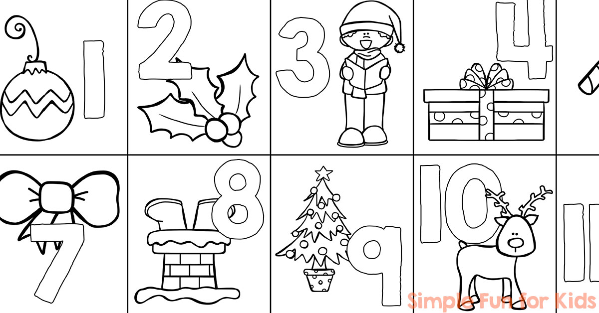 Christmas countdown day advent calendar coloring page