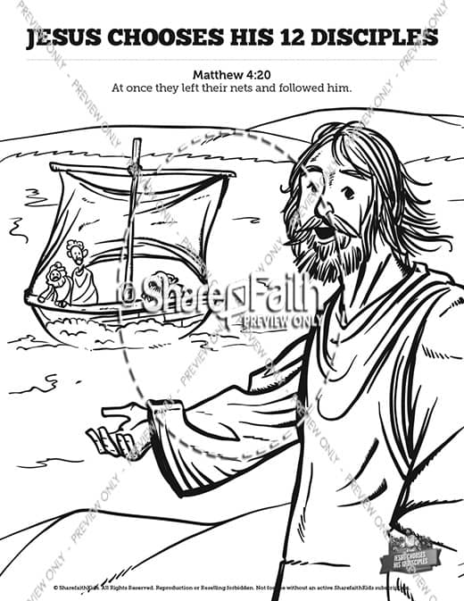 Jesus chooses his disciples sunday school coloring pages â