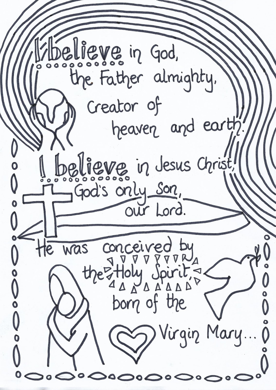 Flame creative childrens ministry apostles creed reflective colouring sheets