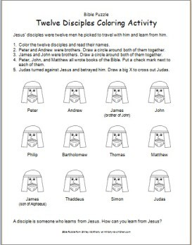 Worksheet twelve disciples coloring activity