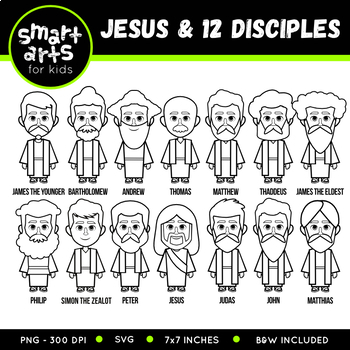 Jesus and disciples clip art set with names by smart arts for kids