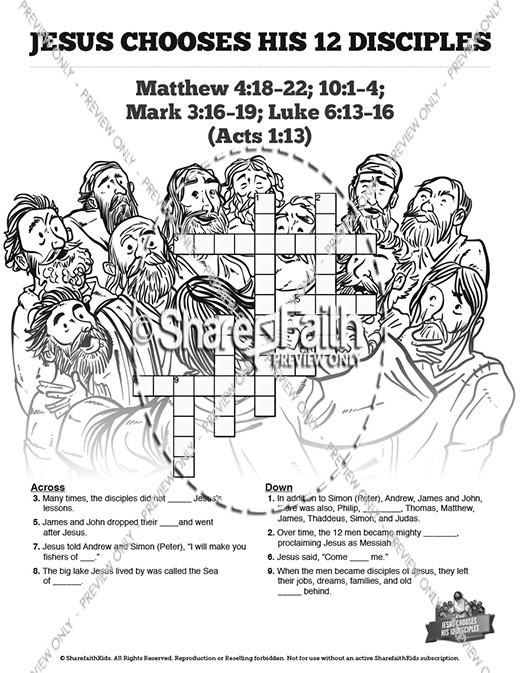 Jesus chooses his disciples sunday school crossword puzzles clover media