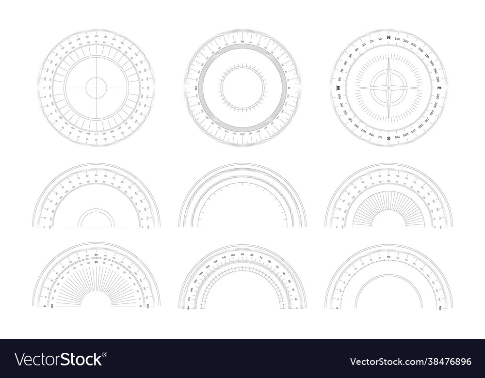 Protractor degree measurement shapes vector image