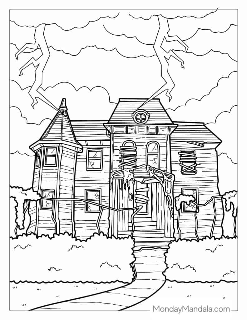 Haunted house coloring pages free pdf printables