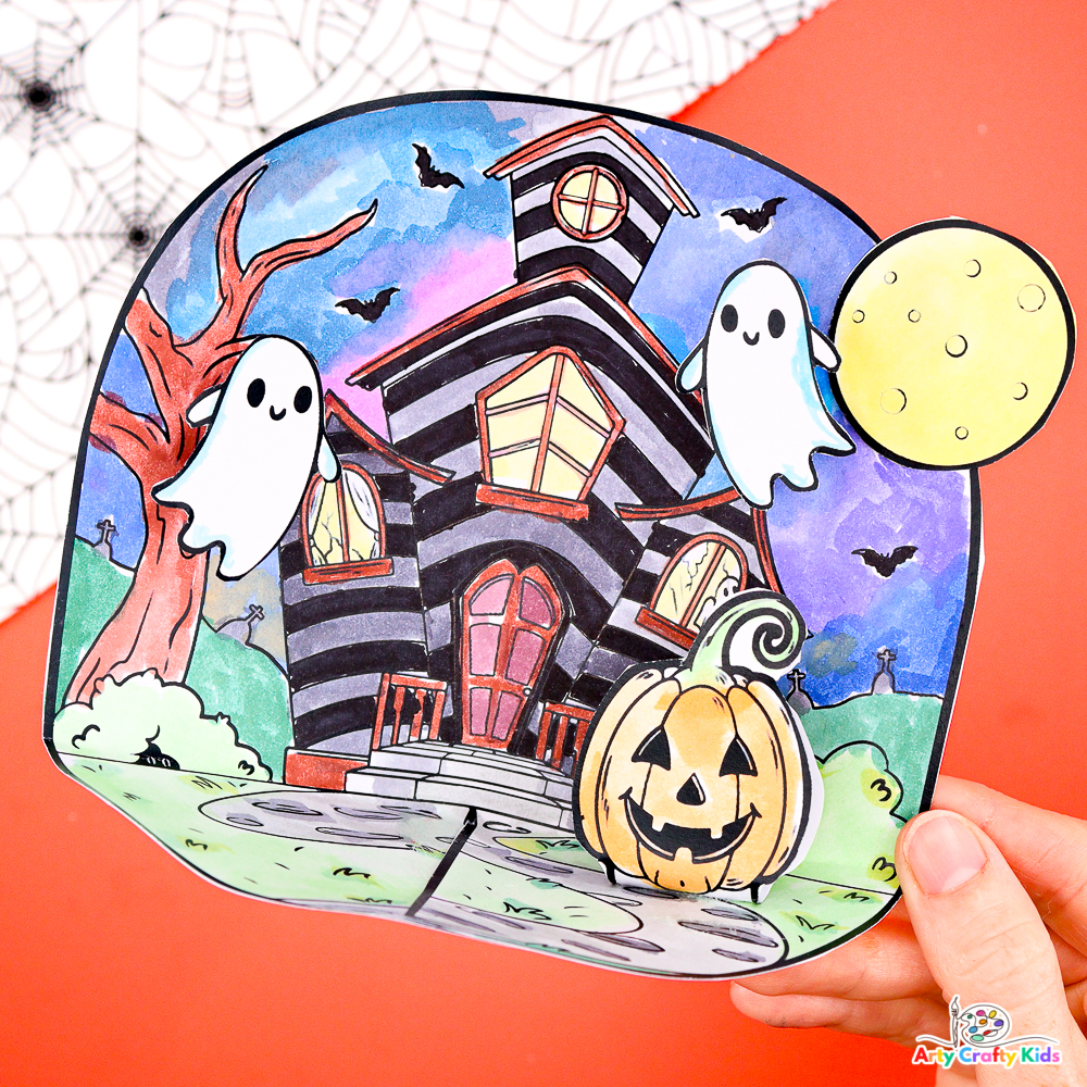 Haunted house coloring page craft