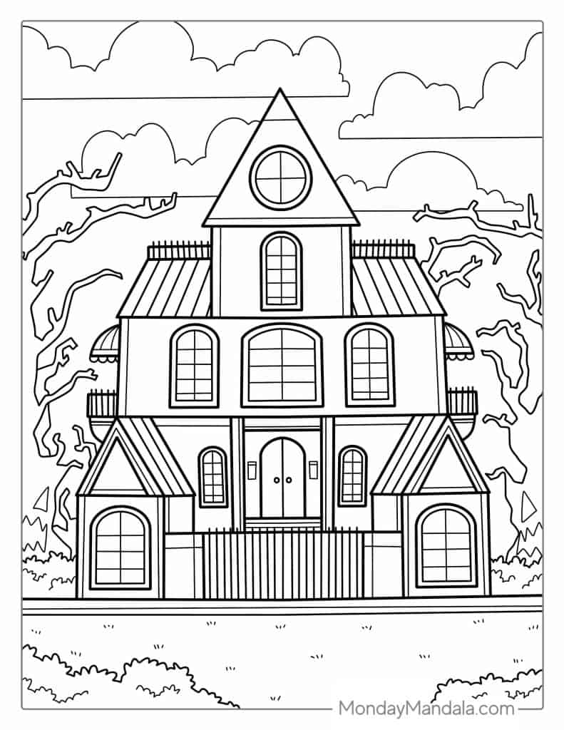 Haunted house coloring pages free pdf printables