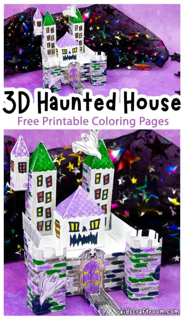 D haunted house coloring pages free halloween printable