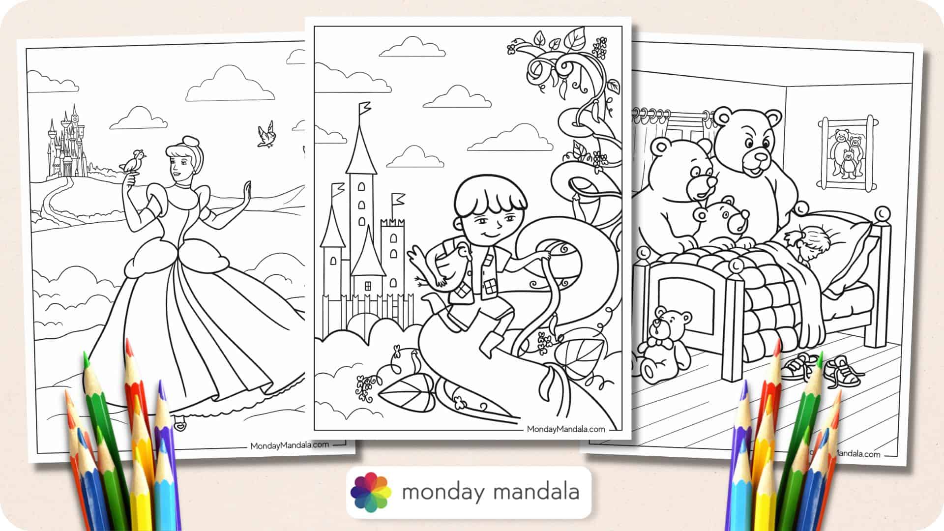 Fairy tale coloring pages free pdf printables