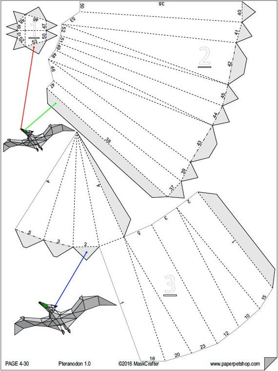 Pet pteranodon d papercraft dinosaur template printable pdf boys gift instant download