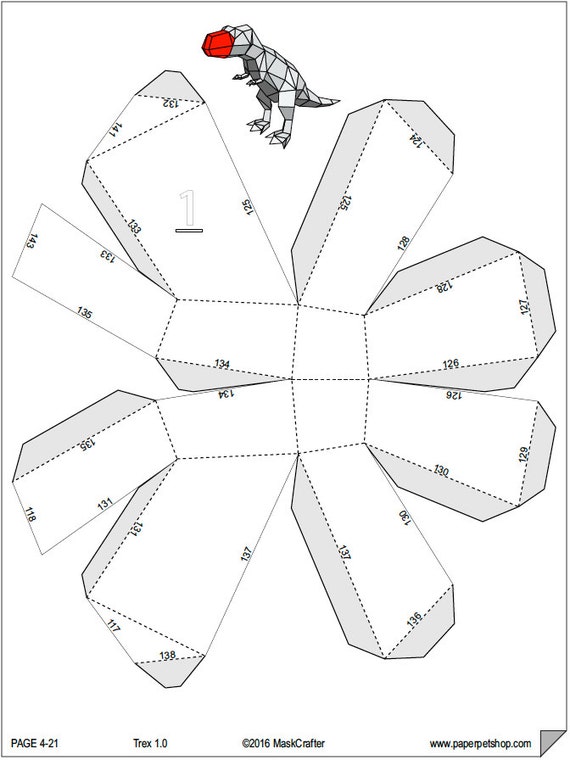 Trex d papercraft template diy paper pet dinosaur printable pdf boys gift