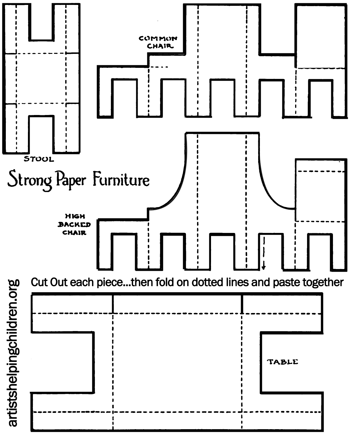 How to make a paper doll house table chairs