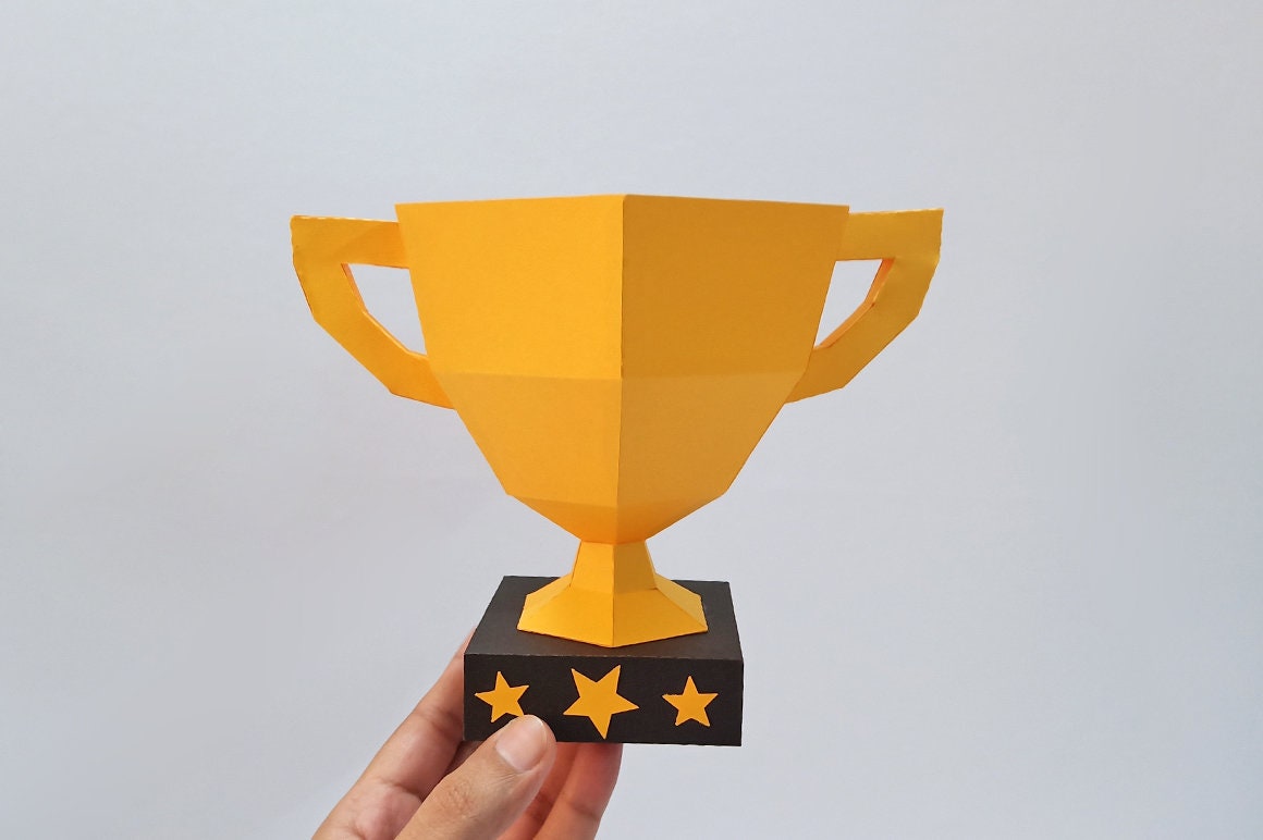 Diy trophy cup favorpapercraft trophytrophy hockeygift boxcandy boxpaper trophytrophy templateparty favortrophy pnglow poly trophy