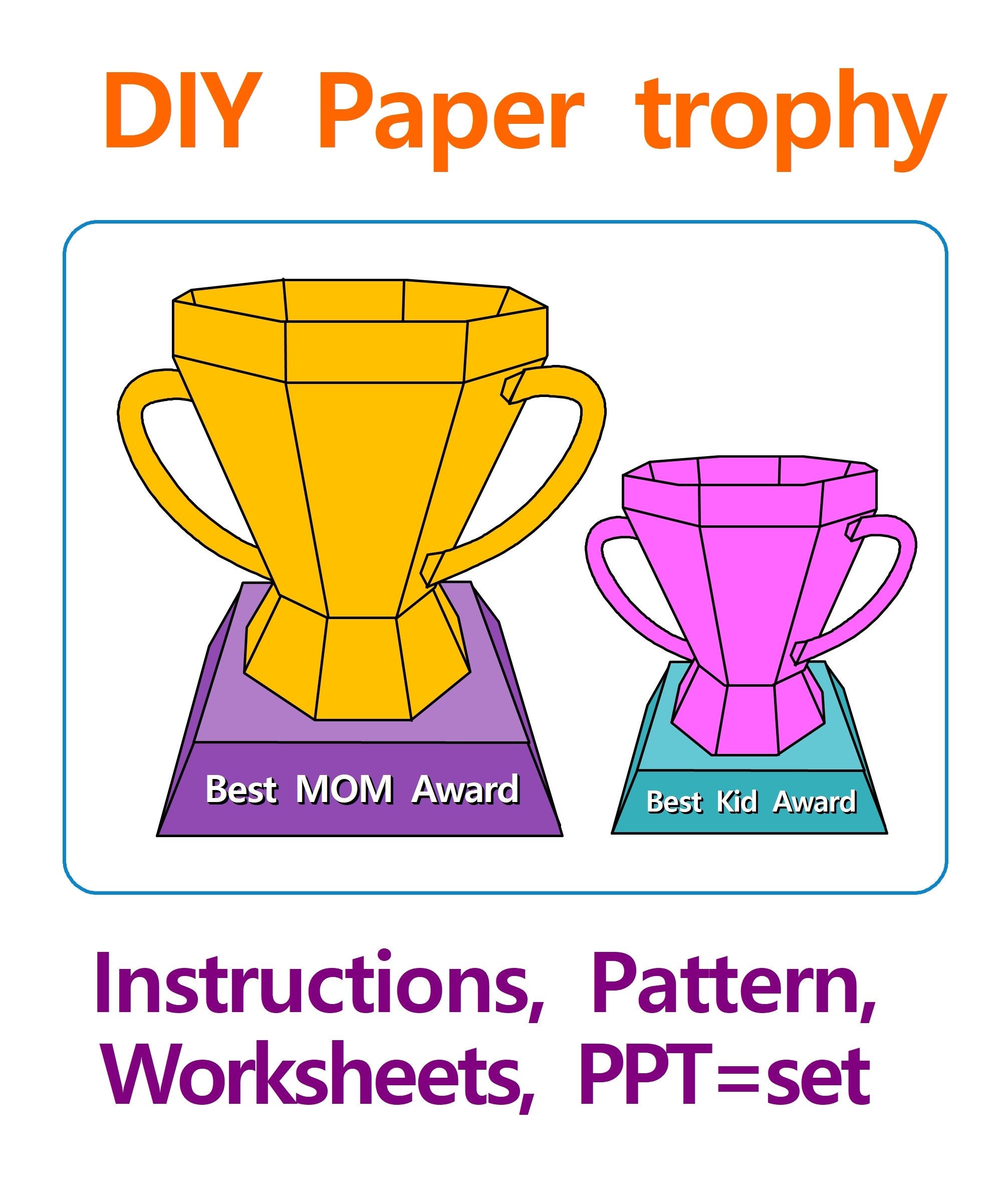 D trophy paper trophy diy trophy paper craft printable pattern instant download prize decor origami mothers day low poly award instant download