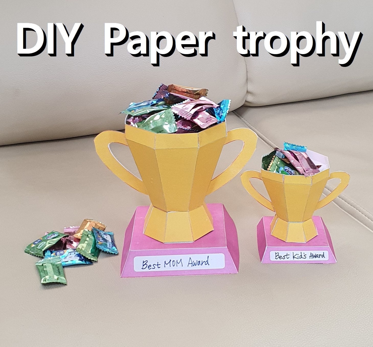 D trophy paper trophy diy trophy paper craft printable pattern instant download prize decor origami mothers day low poly award instant download