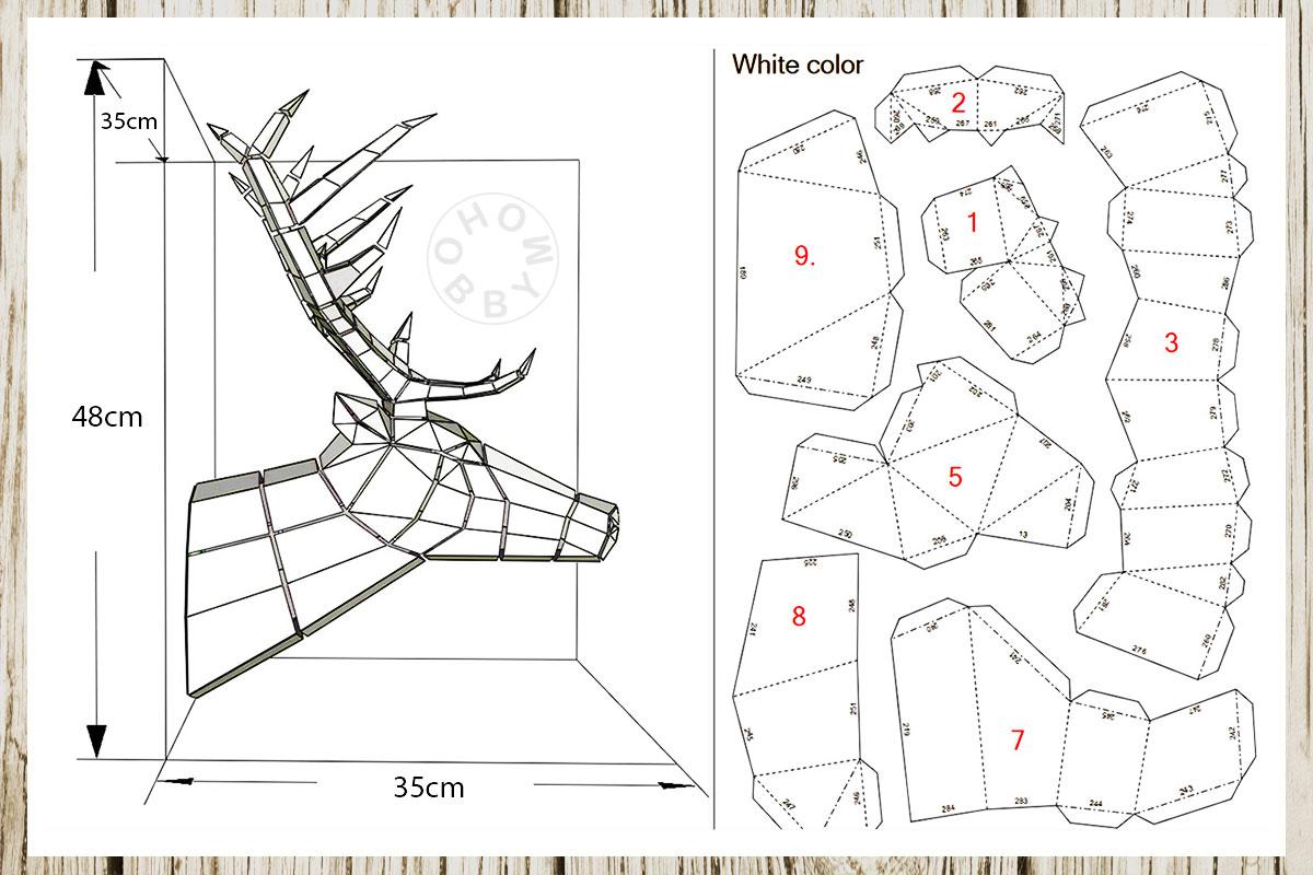 Deer trophy d papercraft template paper sculpture