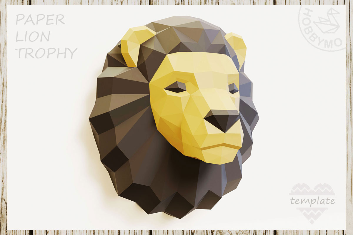 Lion trophy d papercraft template