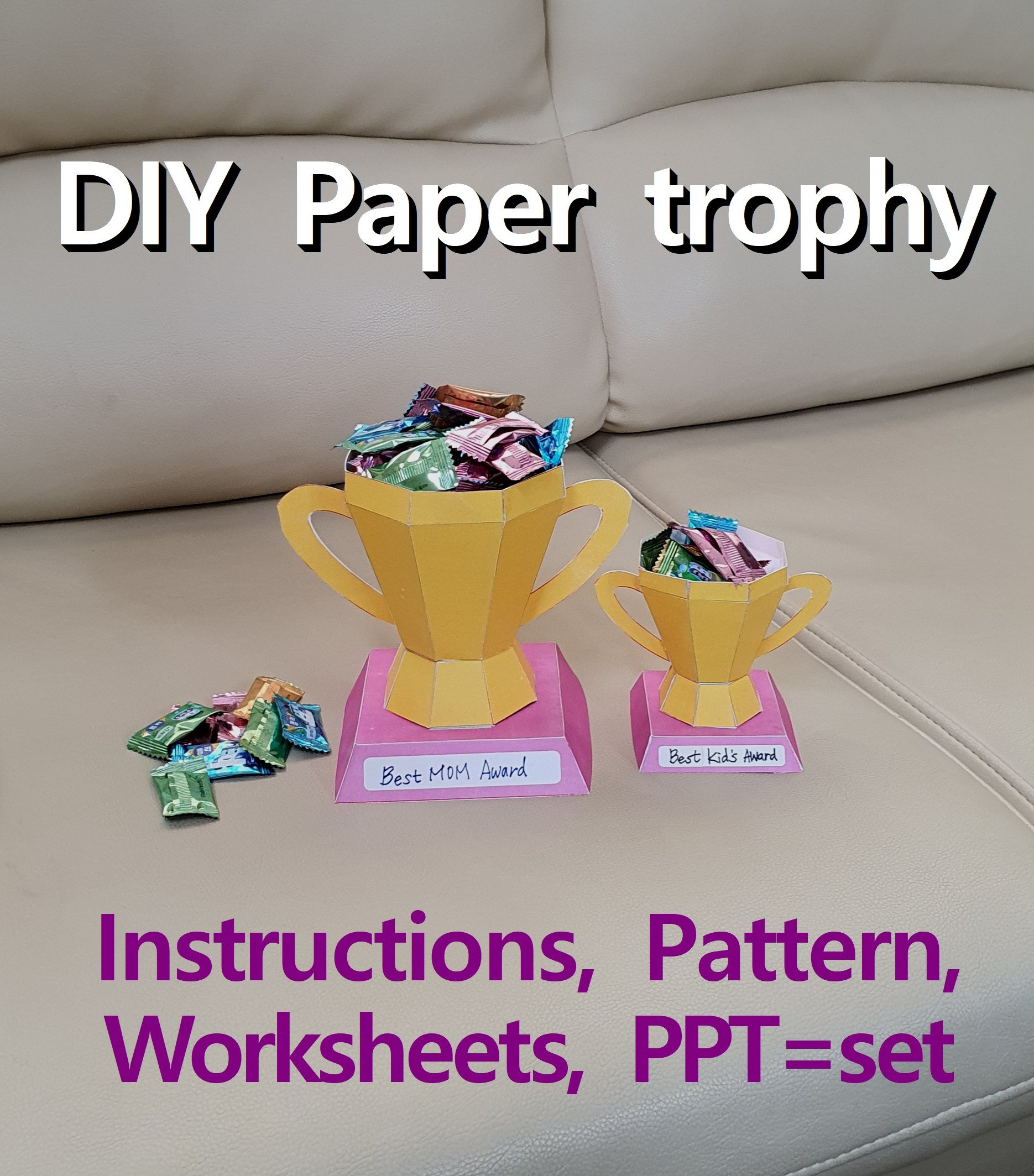 D trophy paper trophy diy trophy paper craft printable pattern instant download prize decor origami mothers day low poly award instant download