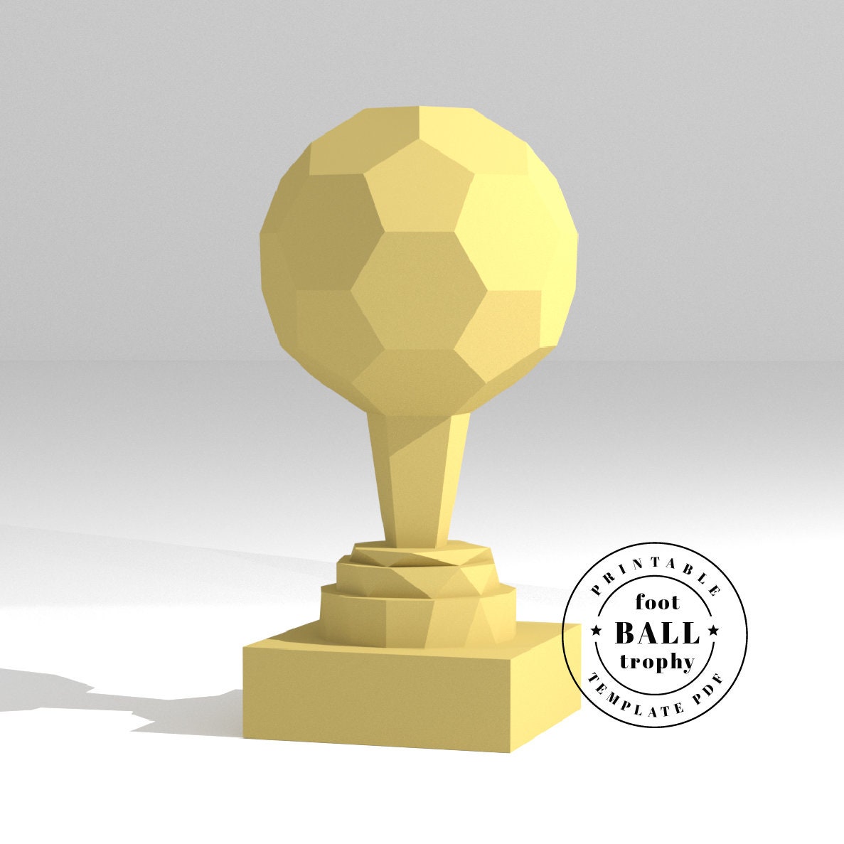 Printable diy template pdf sports trophy soccer ball trophy low poly paper model template d paper trophy origami papercraft