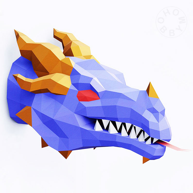 Dragon head trophy d papercraft template