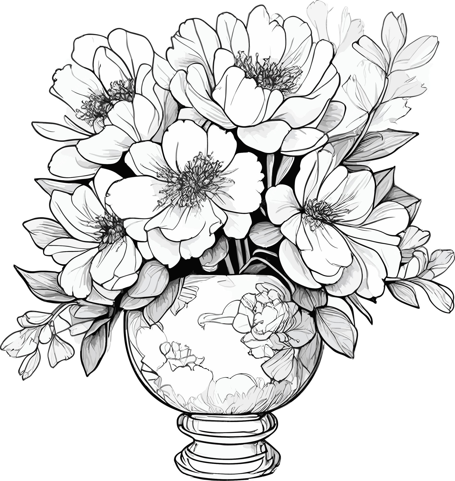 Premium vector flowers peonies in a vase coloring page flowers peonies in a vase coloring page