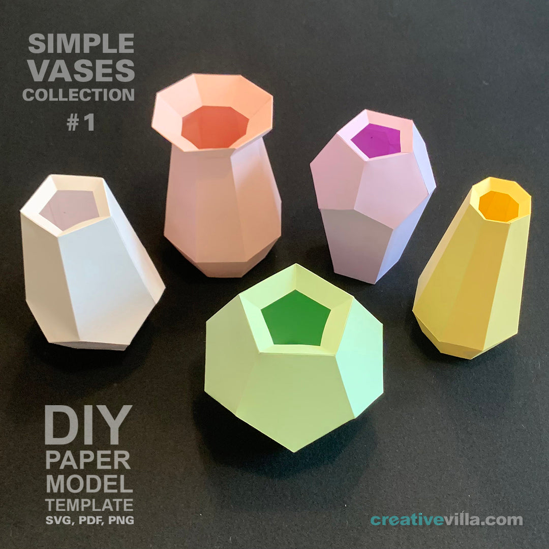 Simple vases bundle diy low poly paper model template paper craft â