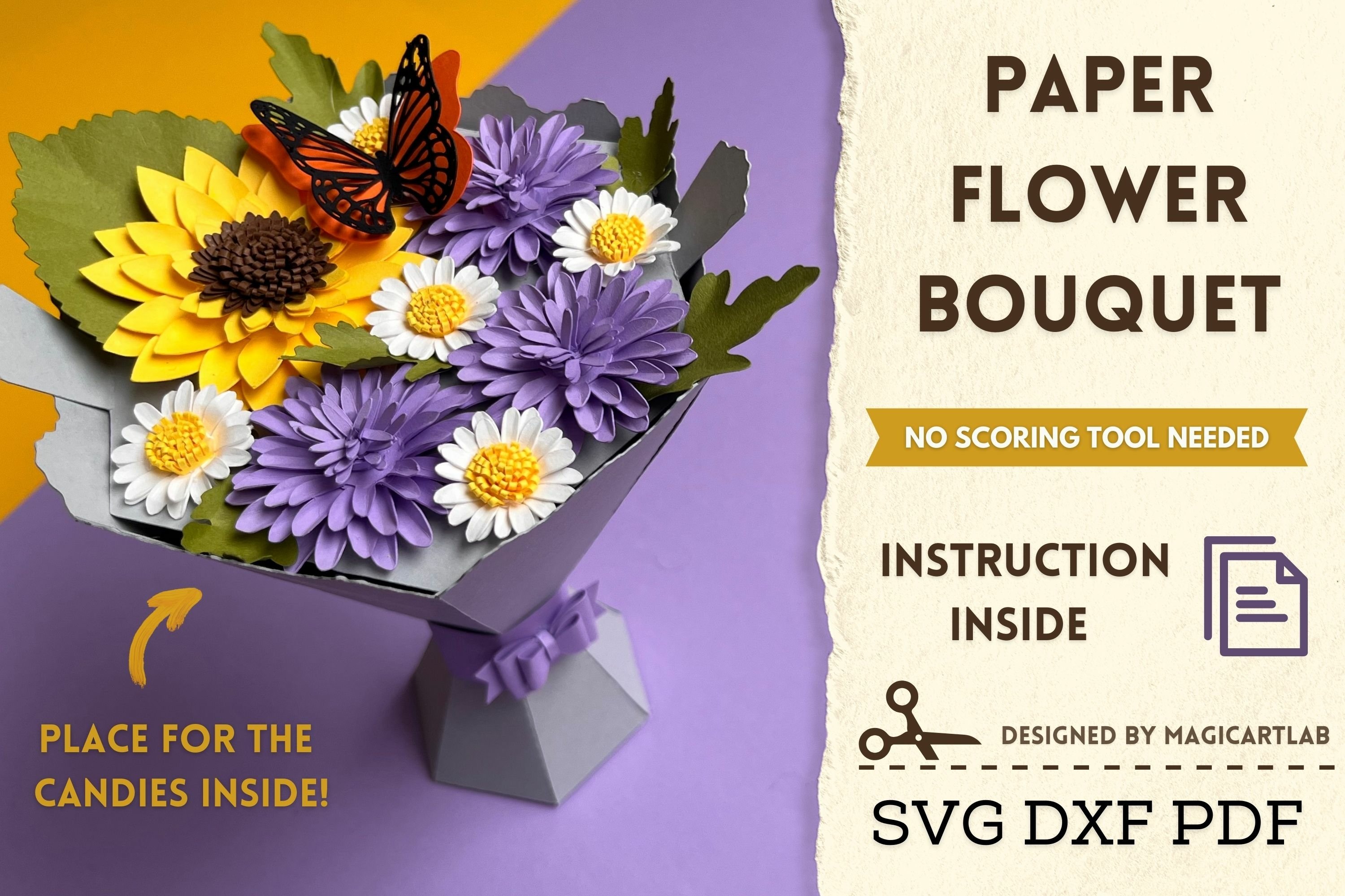 Paper flower bouquet svg flower vase svg