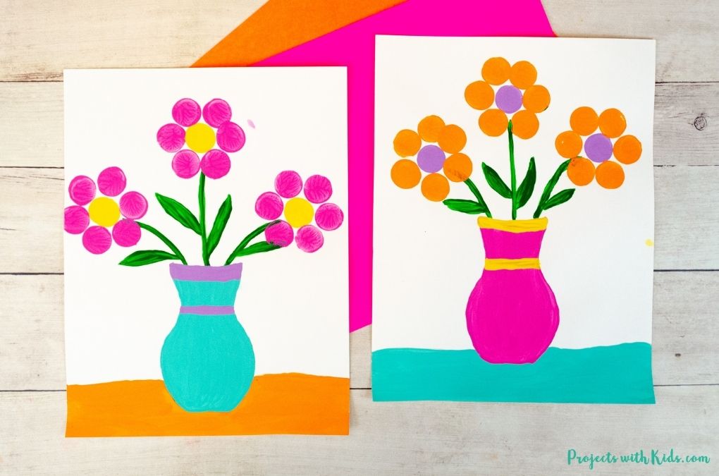 Easy cork stamped flower painting for kids to make