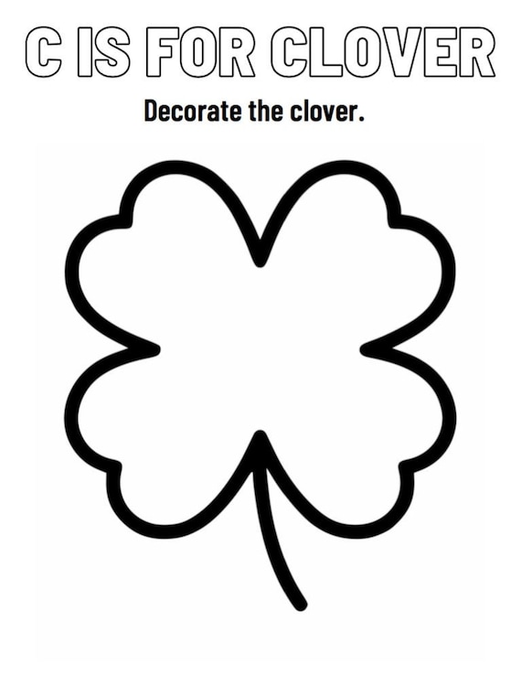 C is for clover learning coloring page