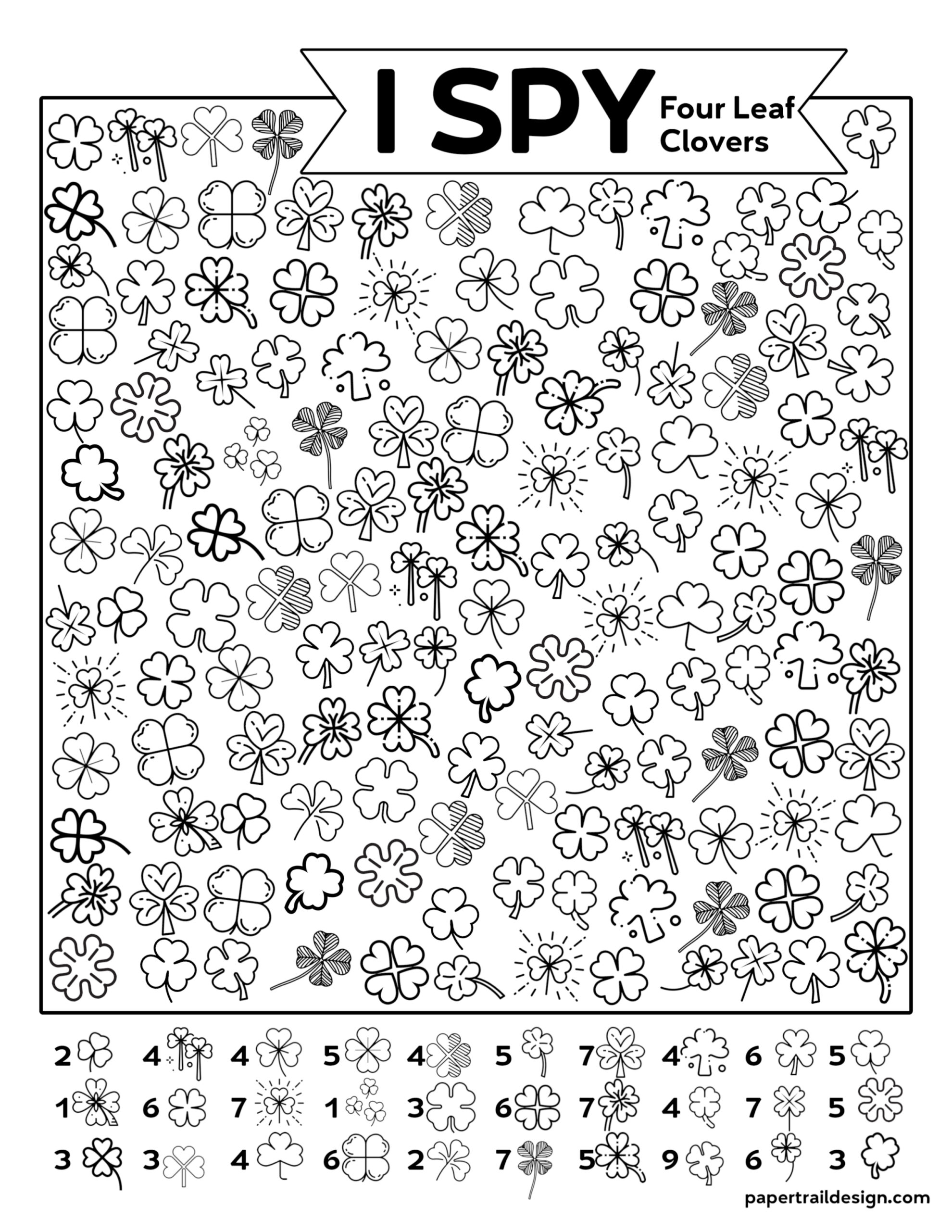 Free printable i spy four leaf clovers activity