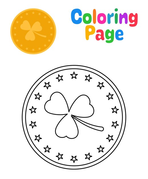 Premium vector coloring page with clover coin for kids