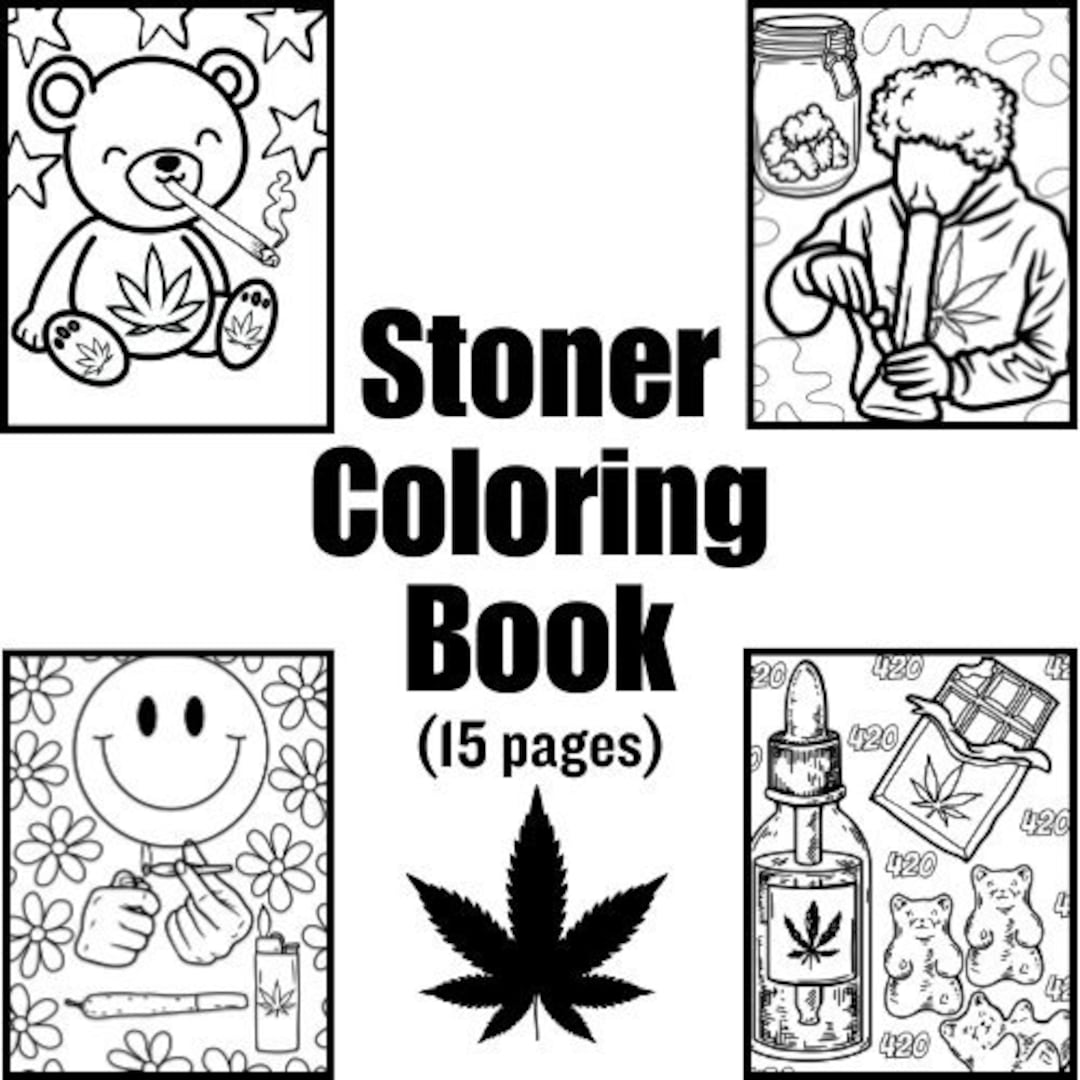 Stoner coloring pages for adults friendly printable adult colouring sheets weed themed adult coloring digital download color page