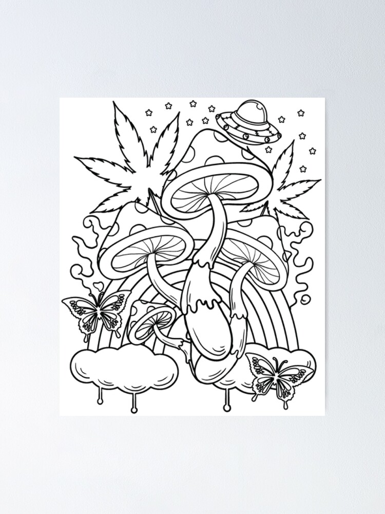 Trippy coloring magic mushroom poster for sale by ash ley