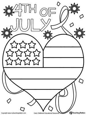 Free th of july heart flag coloring page