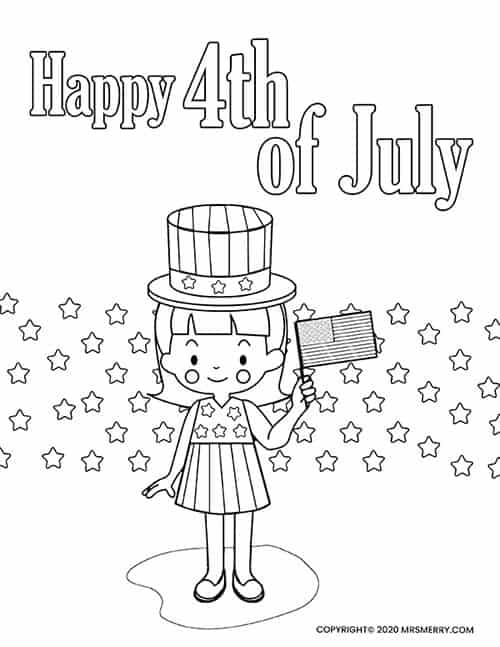 Fourth of july girl coloring page printable mrs merry