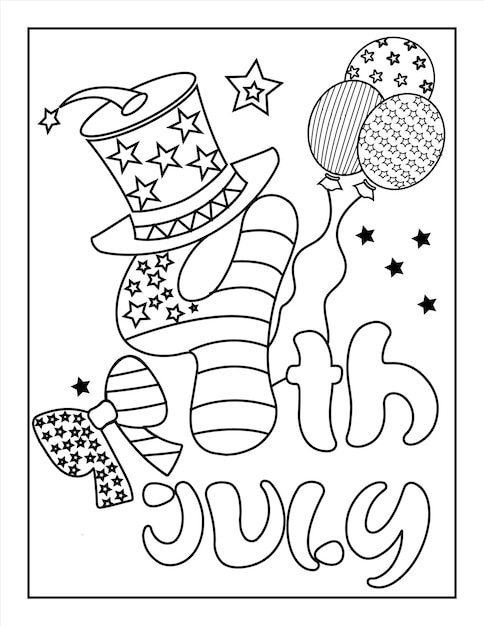 Premium vector th of july american independence day coloring page for kids and adults