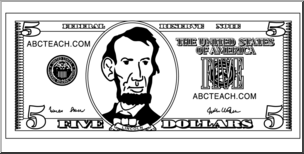 Clip art five dollar bill outline front bw i