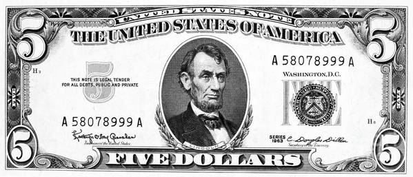 Five dollar bill art print by granger