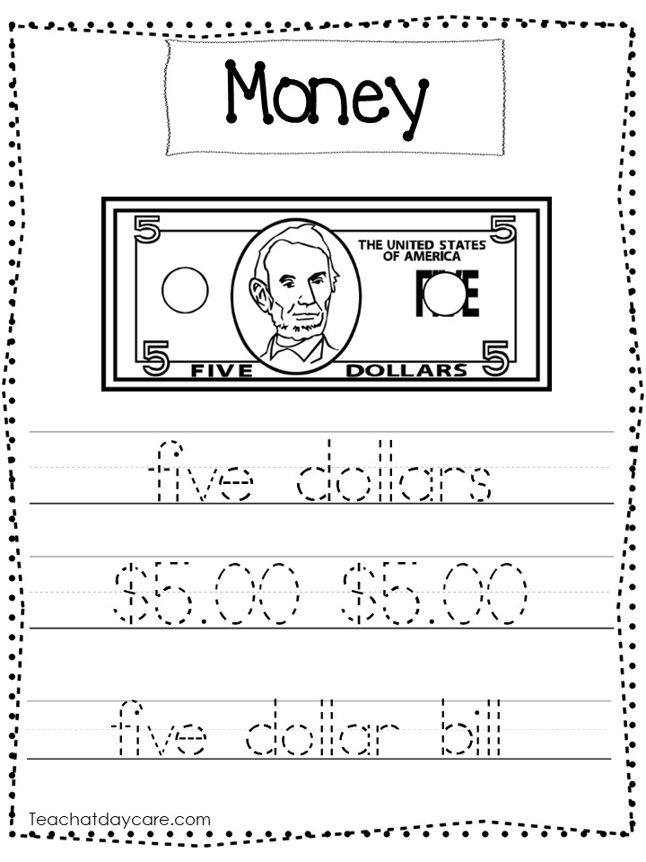 Printable money tracing worksheets made by teachers