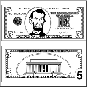 Clip art five dollar bill outline bw i