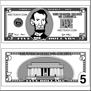 Clip art five dollar bill grayscale i