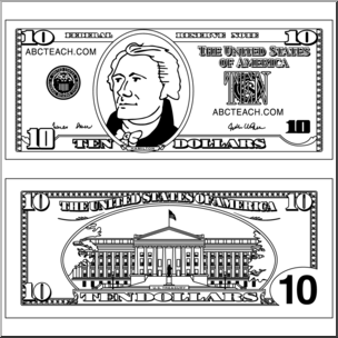 Clip art five dollar bill outline back bw i