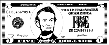 Printable paper five dollar bill to color