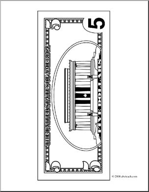 Clip art five dollar bill outline back coloring page i