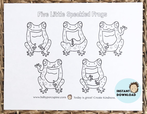 Instant download coloring page five little speckled frogs printable kids activity toddler activity learning for children